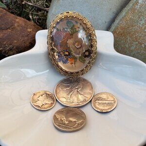 Vintage West German Glass Flower & Filigree Brooch